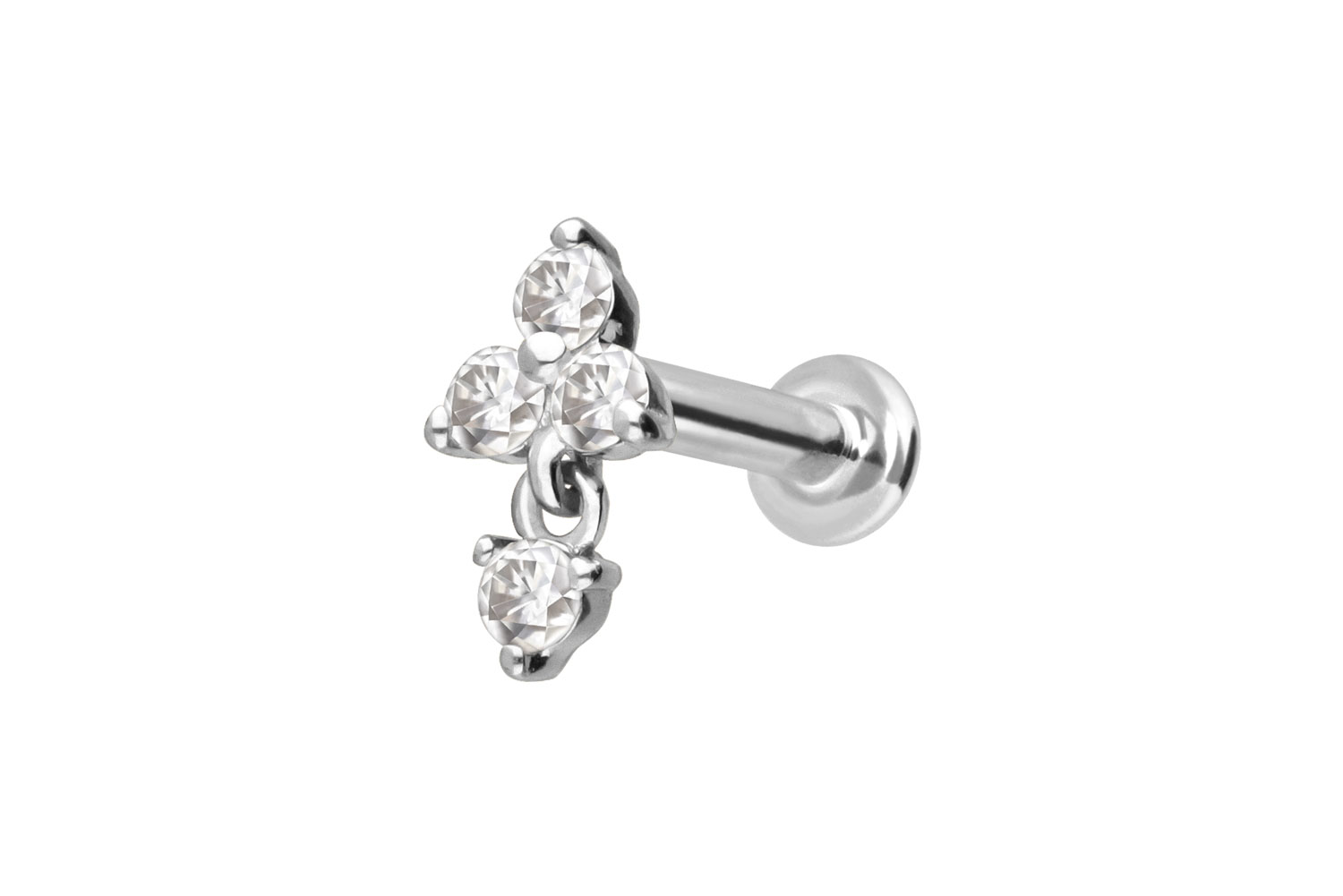 14 Karat Gold Labret Piercing mit Innengewinde MOISSANIT-BLUME + MOISSANIT